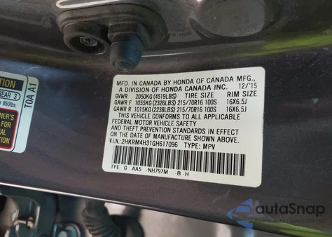 2016 Honda Cr-V Lx z USA, uszkodzony, nr VIN 2HKRM4H31GH617096